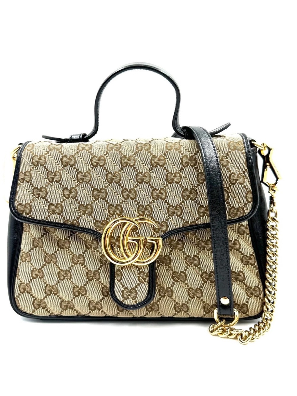 Gucci GG Canvas Top Handle Bag in Beige/Black